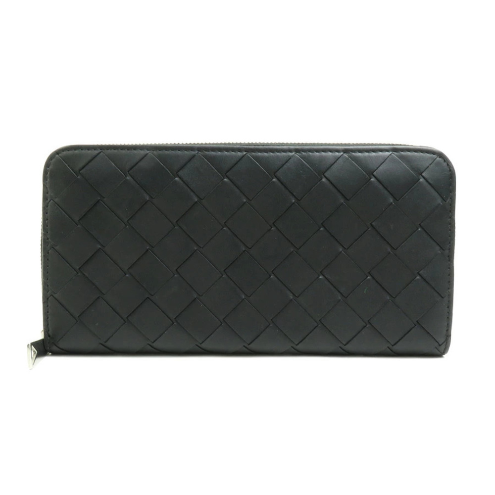Bottega Veneta round zipper long wallet Intrecciato leather black x green